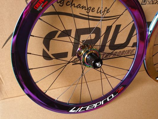 Road Bicycles 20 Inch Aluminum Alloy Wheelset 8/9/10/11 Speed 4 Bearing Double Wall Rainbow Color